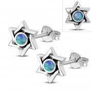 Synthetic Opal Star of David Stud Silver Earrings, e328